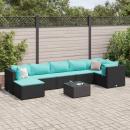 8-tlg. Garten-Lounge-Set mit Kissen Schwarz Poly Rattan