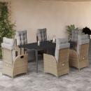ARDEBO.de - 7-tlg. Garten-Essgruppe mit Kissen Beigemischung Poly Rattan