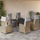ARDEBO.de - 7-tlg. Garten-Essgruppe mit Kissen Beigemischung Poly Rattan