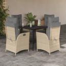 ARDEBO.de - 5-tlg. Garten-Essgruppe mit Kissen Beige Poly Rattan