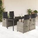 ARDEBO.de - 5-tlg. Garten-Essgruppe mit Kissen Hellgrau Poly Rattan