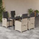 ARDEBO.de - 5-tlg. Garten-Essgruppe mit Kissen Hellgrau Poly Rattan