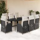 ARDEBO.de - 9-tlg. Garten-Essgruppe mit Kissen Schwarz Poly Rattan