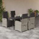 ARDEBO.de - 5-tlg. Garten-Essgruppe mit Kissen Hellgrau Poly Rattan