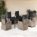 7-tlg. Garten-Essgruppe mit Kissen Grau Poly Rattan