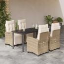 ARDEBO.de - 5-tlg. Garten-Essgruppe mit Kissen Beige Poly Rattan