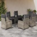 7-tlg. Garten-Essgruppe mit Kissen Hellgrau Poly Rattan