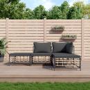 4-tlg. Garten-Lounge-Set mit Kissen Anthrazit Poly Rattan
