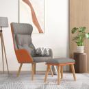 Relaxsessel mit Hocker Hellgrau Kunstleder & Stoff