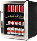 DOMO DO91609BK Glastürkühlschrank, 47,3 cm breit, 60L, LED-Innenbeleuchtung, Glastür, Edelstahl/schwarz