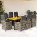 9-tlg. Garten-Bistro-Set mit Kissen Grau Poly Rattan