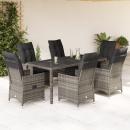 ARDEBO.de - 7-tlg. Garten-Essgruppe mit Kissen Grau Poly Rattan