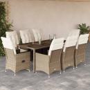 ARDEBO.de - 9-tlg. Garten-Essgruppe mit Kissen Beige Poly Rattan