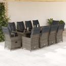11-tlg. Garten-Bistro-Set mit Kissen Grau Poly Rattan