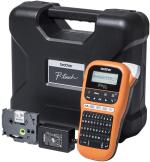 ARDEBO.de Brother PT-E110VP P-touch Beschriftungsgerät, inkl. Netzadapter und Hartschalenkoffer, orange/schwarz (PTE110VPZG1)
