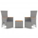 3-tlg. Garten-Lounge-Set Grau Poly Rattan & Massivholz Akazie