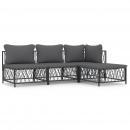 4-tlg. Garten-Lounge-Set mit Kissen Anthrazit Stahl