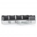 6-tlg. Garten-Lounge-Set mit Kissen Weiß Stahl