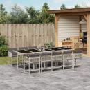 ARDEBO.de - 11-tlg. Garten-Essgruppe mit Kissen Hellgrau Poly Rattan