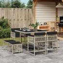 ARDEBO.de - 9-tlg. Garten-Essgruppe mit Kissen Hellgrau Poly Rattan