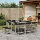 ARDEBO.de - 11-tlg. Garten-Essgruppe mit Kissen Hellgrau Poly Rattan