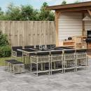 ARDEBO.de - 13-tlg. Garten-Essgruppe mit Kissen Hellgrau Poly Rattan