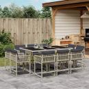 ARDEBO.de - 11-tlg. Garten-Essgruppe mit Kissen Hellgrau Poly Rattan