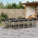 ARDEBO.de - 15-tlg. Garten-Essgruppe mit Kissen Hellgrau Poly Rattan