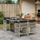 ARDEBO.de - 5-tlg. Garten-Essgruppe mit Kissen Hellgrau Poly Rattan
