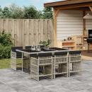 ARDEBO.de - 7-tlg. Garten-Essgruppe mit Kissen Hellgrau Poly Rattan
