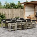 ARDEBO.de - 11-tlg. Garten-Essgruppe mit Kissen Hellgrau Poly Rattan