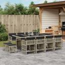ARDEBO.de - 13-tlg. Garten-Essgruppe mit Kissen Hellgrau Poly Rattan