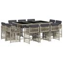 ARDEBO.de - 11-tlg. Garten-Essgruppe mit Kissen Hellgrau Poly Rattan