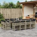 ARDEBO.de - 13-tlg. Garten-Essgruppe mit Kissen Hellgrau Poly Rattan