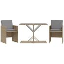 ARDEBO.de - 3-tlg. Bistro-Set mit Kissen Beigemischung Poly Rattan
