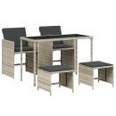 ARDEBO.de - 5-tlg. Garten-Essgruppe mit Kissen Hellgrau Poly Rattan