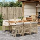 ARDEBO.de - 7-tlg. Garten-Essgruppe mit Kissen Beige Poly Rattan