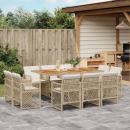ARDEBO.de - 11-tlg. Garten-Essgruppe mit Kissen Beige Poly Rattan