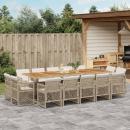ARDEBO.de - 15-tlg. Garten-Essgruppe mit Kissen Beige Poly Rattan