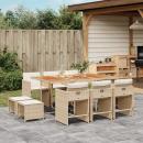 ARDEBO.de - 11-tlg. Garten-Essgruppe mit Kissen Beige Poly Rattan