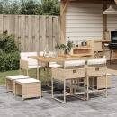 ARDEBO.de - 9-tlg. Garten-Essgruppe mit Kissen Beige Poly Rattan