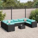 ARDEBO.de - 10-tlg. Garten-Lounge-Set mit Kissen Schwarz Poly Rattan