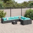 ARDEBO.de - 10-tlg. Garten-Sofagarnitur mit Kissen Schwarz Poly Rattan