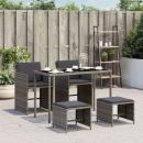 ARDEBO.de - 5-tlg. Garten-Essgruppe mit Kissen Grau Poly Rattan