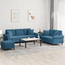 ARDEBO.de - 3-tlg. Sofagarnitur mit Kissen Blau Samt