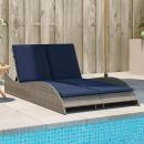 ARDEBO.de - Sonnenliege mit Kissen Grau 114x205x73 cm Poly Rattan