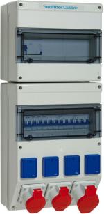 ARDEBO.de Walther Werke (6893103) Kunststoff-Steckdosenkombination in: 63A mit einem RCD TYPA, 7 MCBS, CEE-Abgänge 1X 32A U. 2X16A, 4 Schukos und Klemmsatz K25 10P