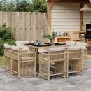 ARDEBO.de - 9-tlg. Garten-Essgruppe mit Kissen Beige Poly Rattan