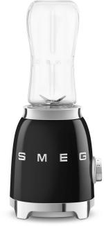 Smeg PBF01BLEU 50"s Style Mini-Standmixer, Edelstahlgehäuse, 300W, 2 portable 0,6 l Trinkflaschen, 2 Geschwindigkeitsstufen, schwarz