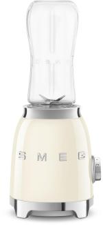Smeg PBF01CREU 50"s Style Mini-Standmixer, Edelstahlgehäuse, 300 W, 2 portable 0,6 l Trinkflaschen, 2 Geschwindigkeitsstufen, Creme